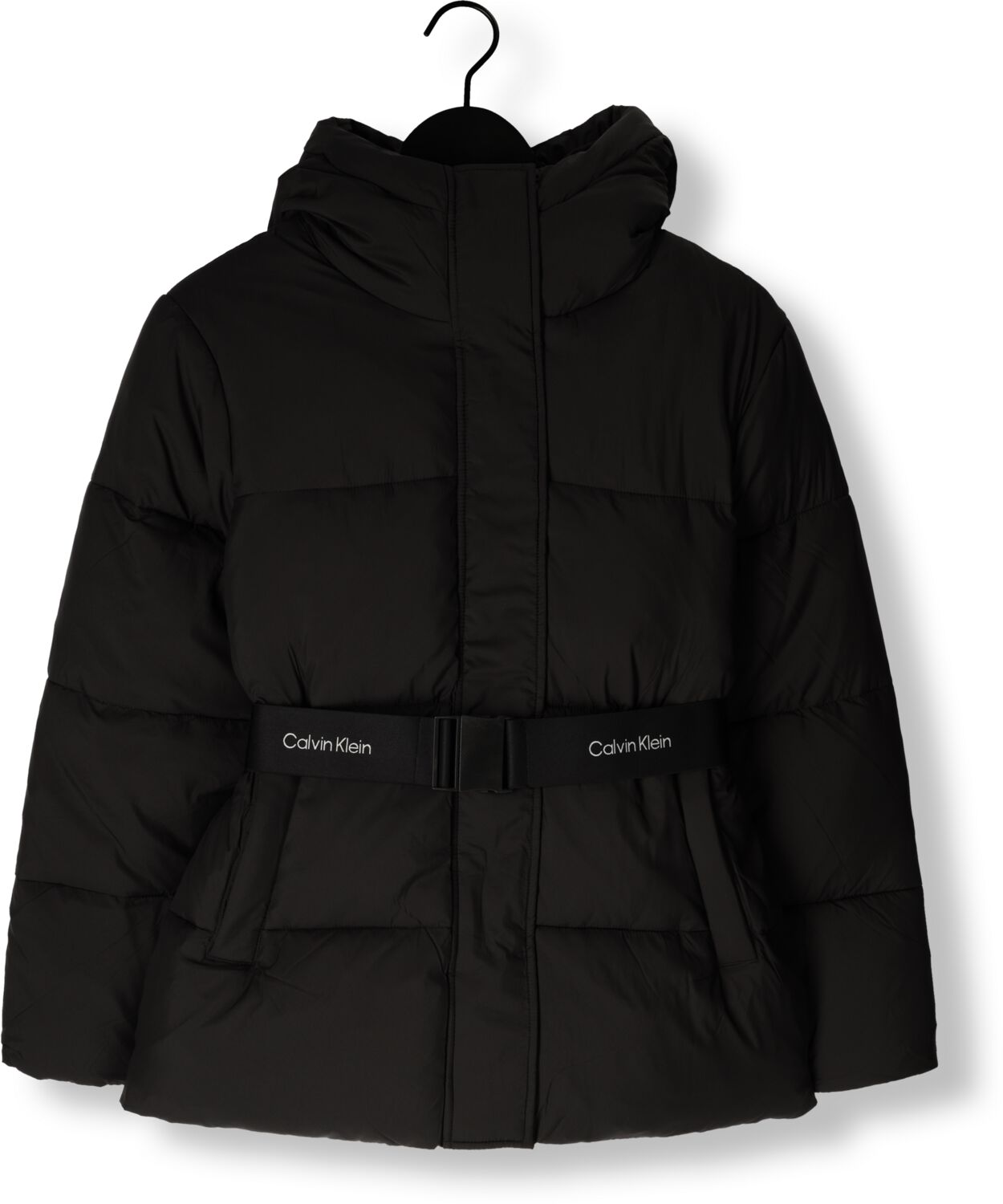 CALVIN KLEIN Dames Jassen Logo Belt Short Puffer Zwart