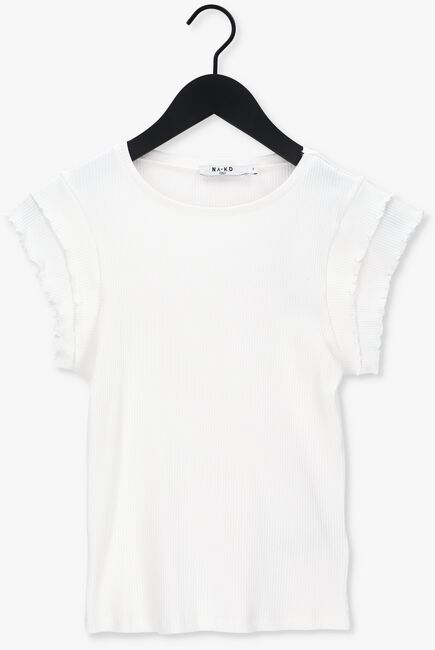 Witte NA-KD Top FRILL RIBBED JERSEY TOP - large