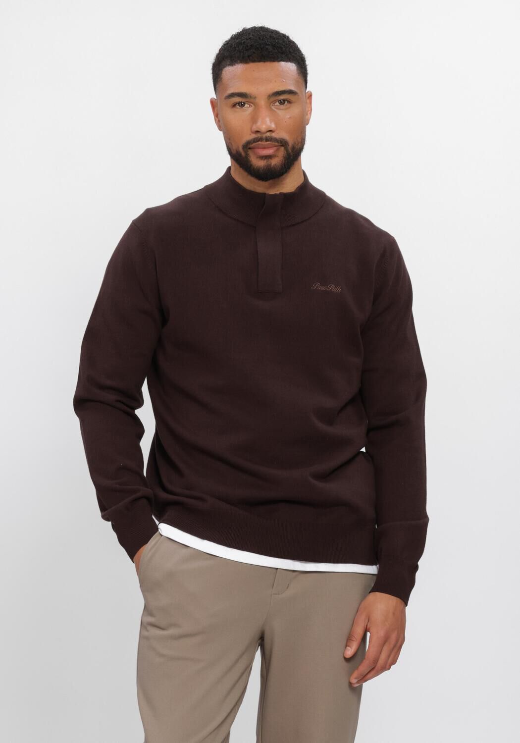 Bruine PURE PATH Trui LIGHT WEIGHT HIDDEN HALF-ZIP - large