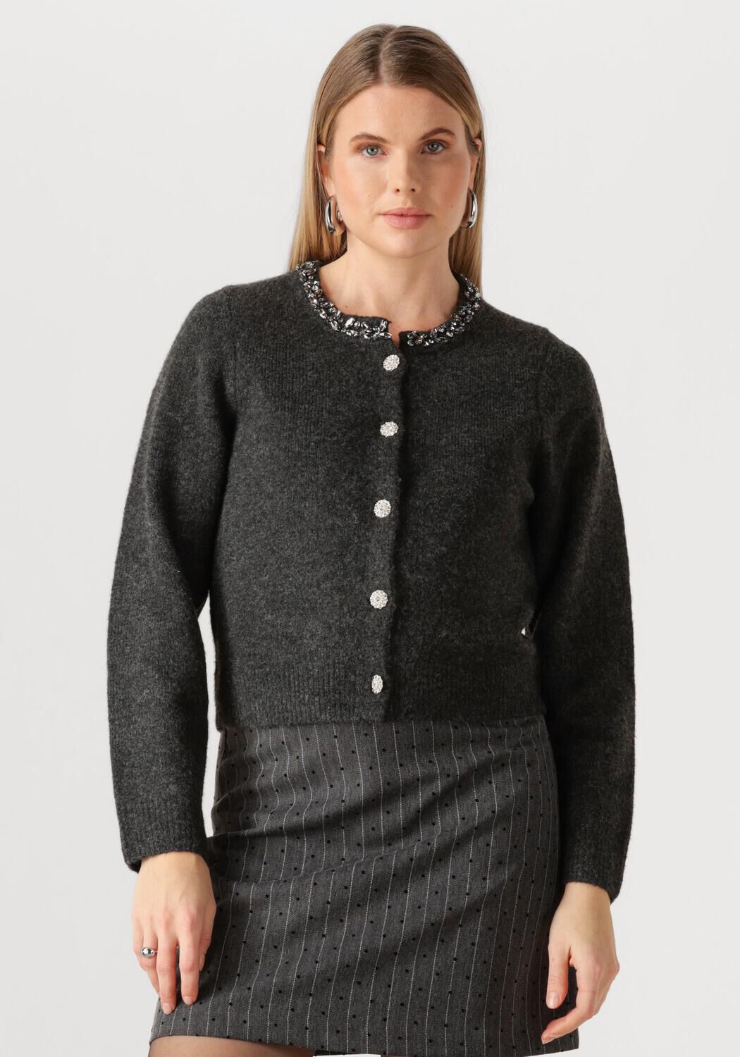 Donkergrijze NEO NOIR Vest MARIE STONE KNIT CARDIGAN | Omoda