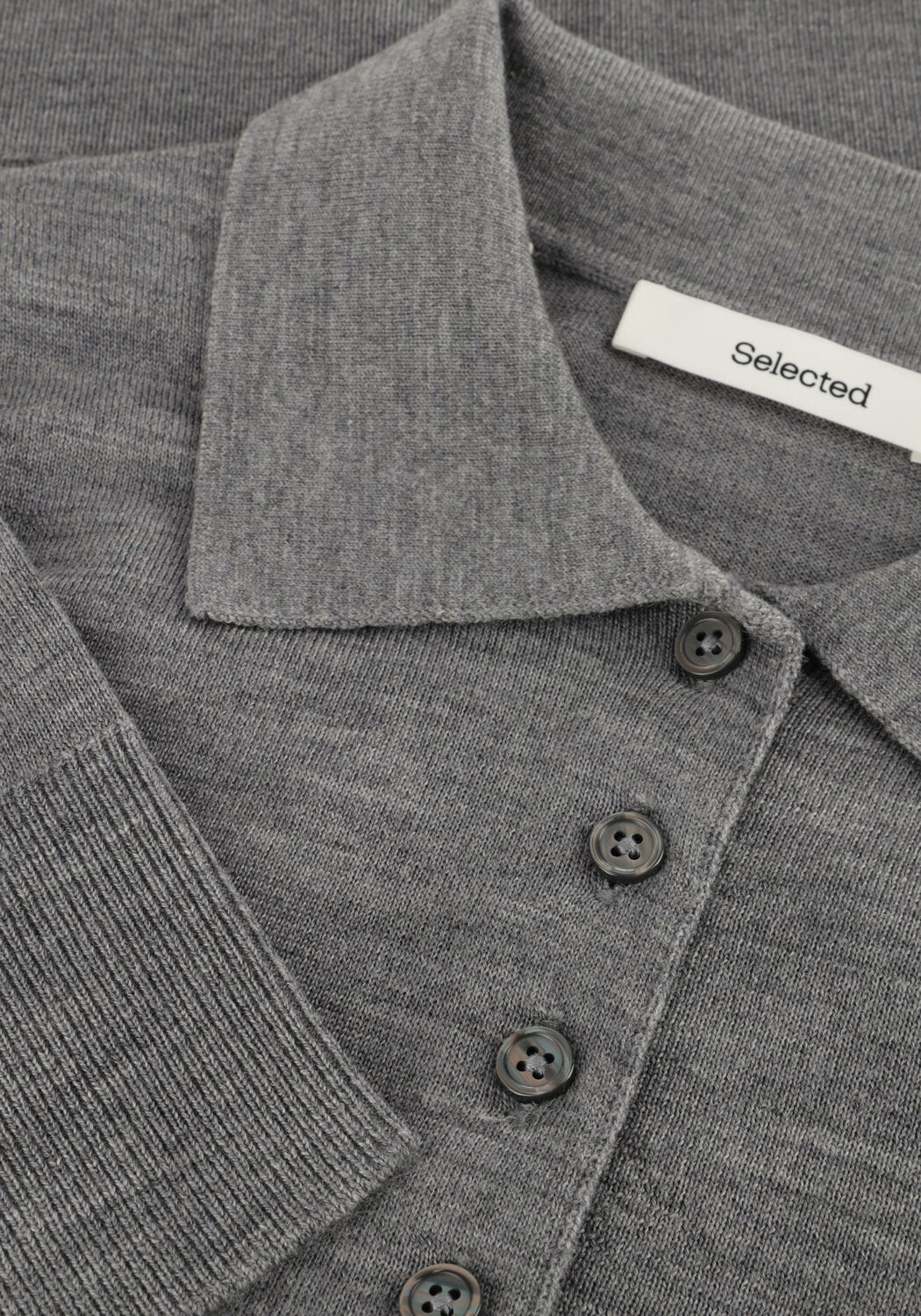 Grijze SELECTED WOMEN Polo SLFTHEA LS KNIT MERINO COLLAR NECK - large