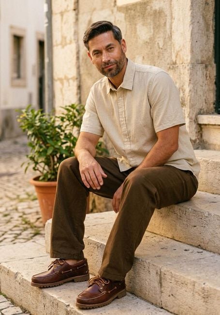 Zand FOR&Eacute;T Casual overhemd SERENE LINEN REGULAR FIT SS SHIRT - large