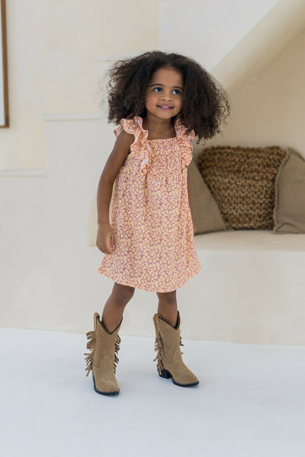 Oranje LIKE FLO Jurken FANCY FLOWER CREPE SMOCK DRESS - large