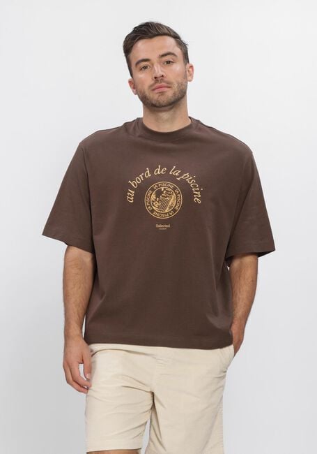 Bruine SELECTED MEN T-shirt LHBOXYNORMAN GRAPHIC SS O-NECK TEE - large