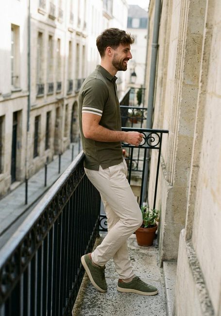 Khaki GENTILUOMO Polo POLO 3 BUTTON SS J2006-219 - large