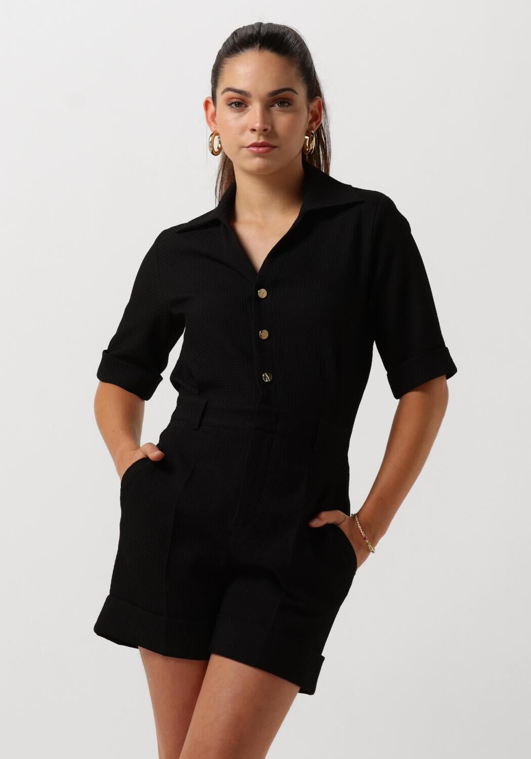 VANILIA Dames Jumpsuits Wafel Playsuit Zwart Kledingwinkel