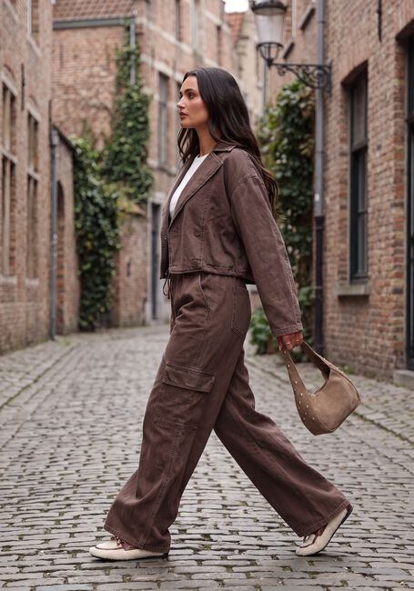Bruine REFINED DEPARTMENT Cargobroeken LADIES WOVEN WASHED WIDE LEG CARGO PANTS MILA - large