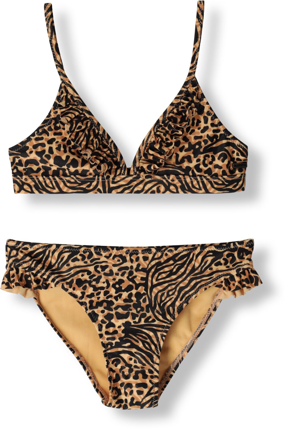 Shiwi bikini Blake met ruches bruin Meisjes Gerecycled polyester Panterprint 146 152