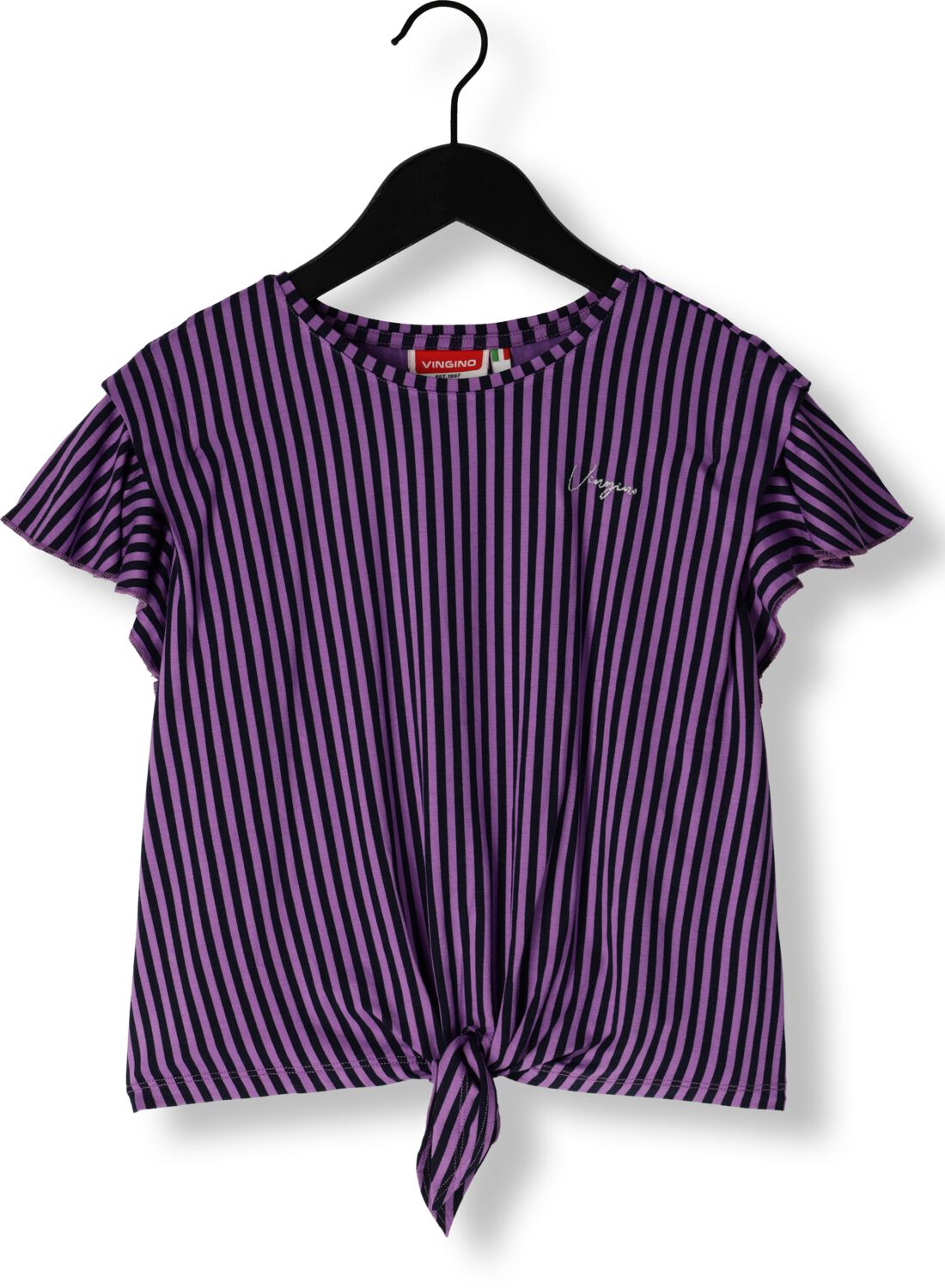 VINGINO gestreept T-shirt paars zwart Meisjes Viscose Ronde hals Streep 164