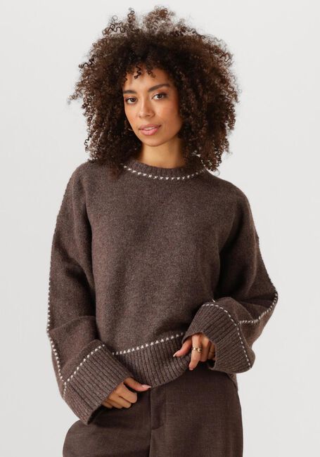 Bruine NEO NOIR Trui ROEME KNIT STITCH BLOUSE - large