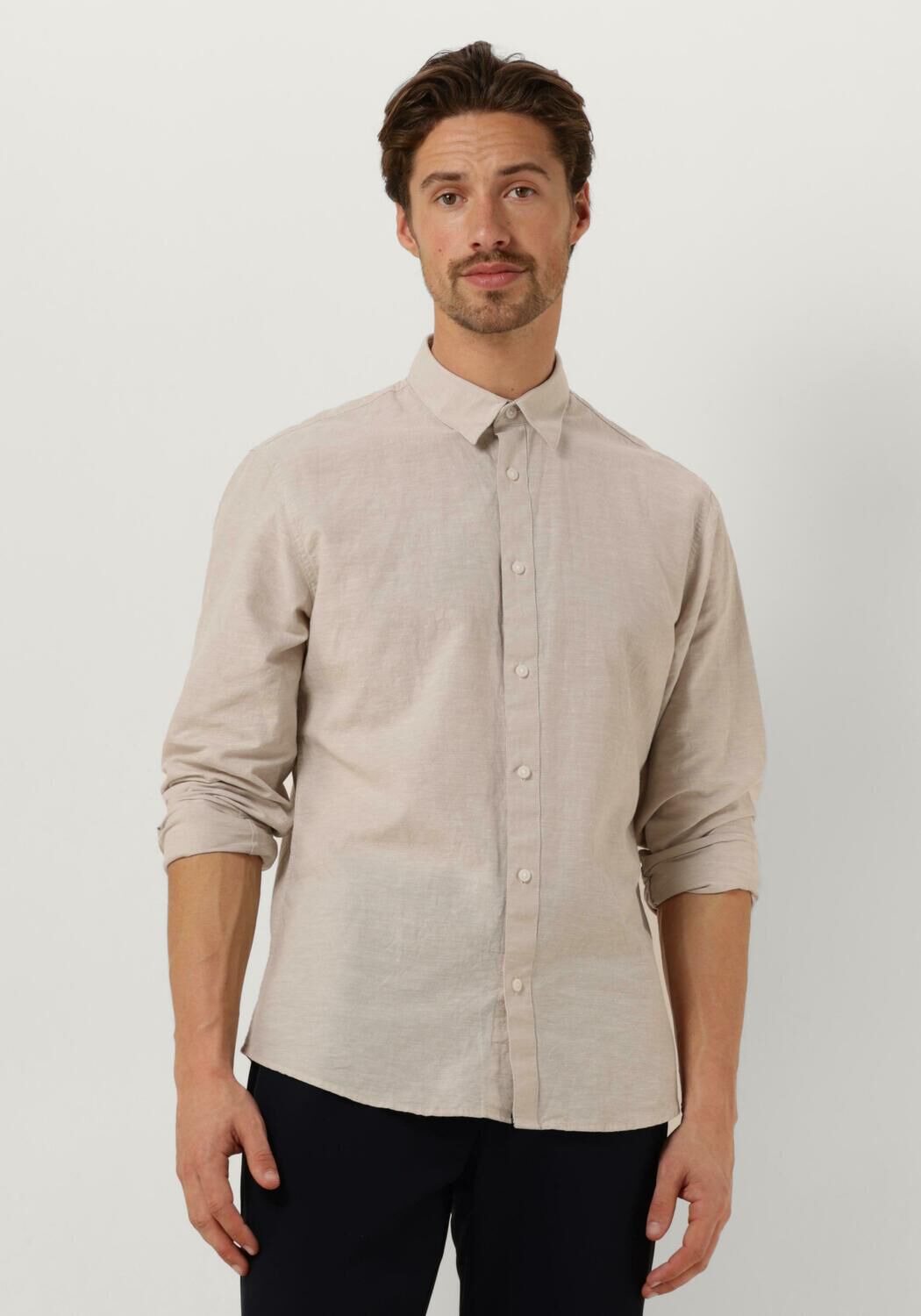 SELECTED HOMME Heren Overhemden Slhslimnew-linen Shirt Ls Noos Beige