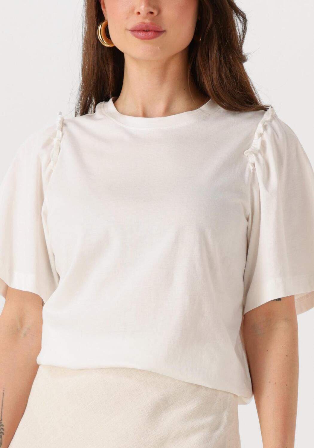 SELECTED FEMME Dames Tops & T-shirts Slfpenelope 2 4 Ruffle Tee Ecru