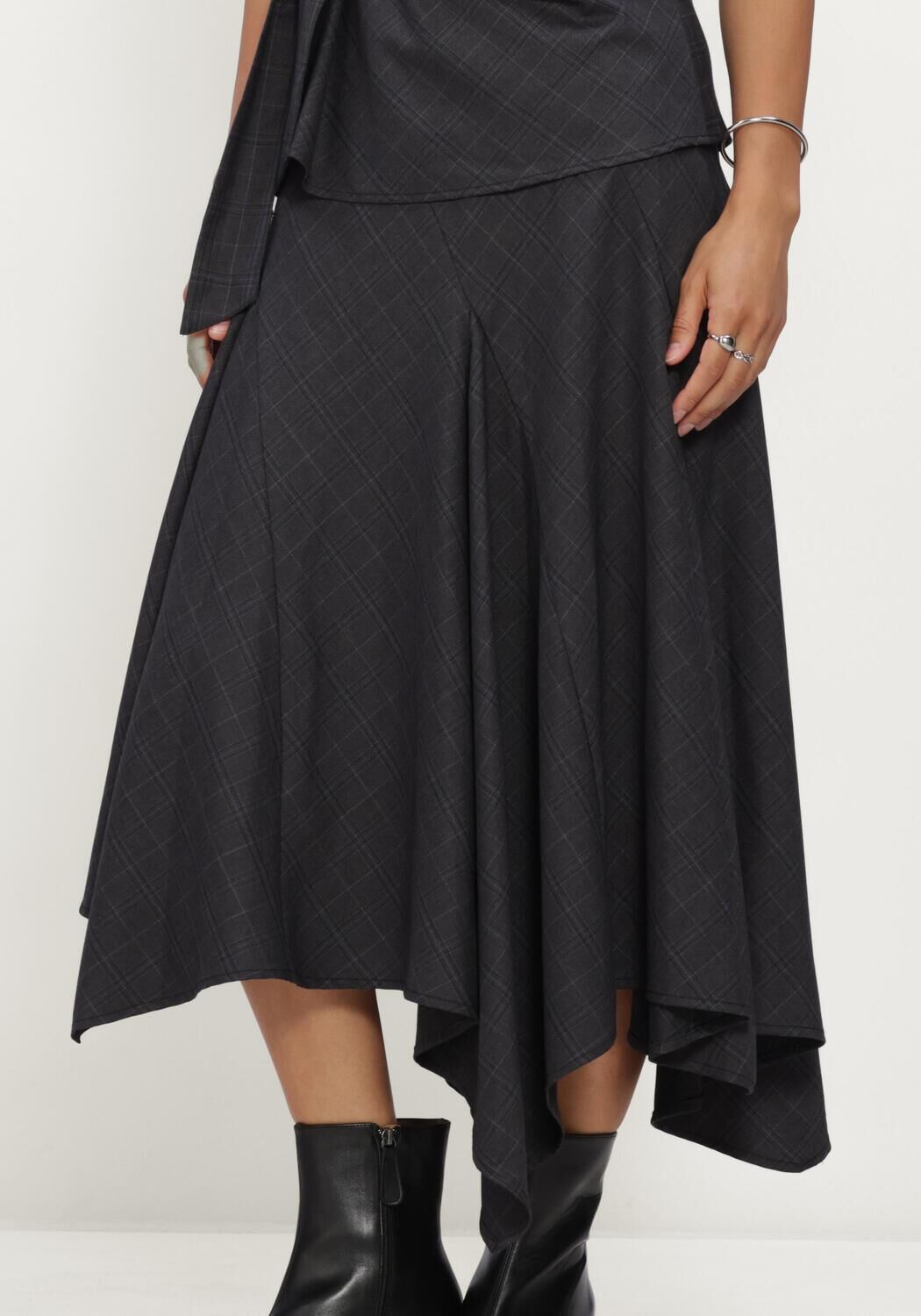 Donkergrijze CO'COUTURE Midirok ELORACC CHECK ASYM SKIRT - large