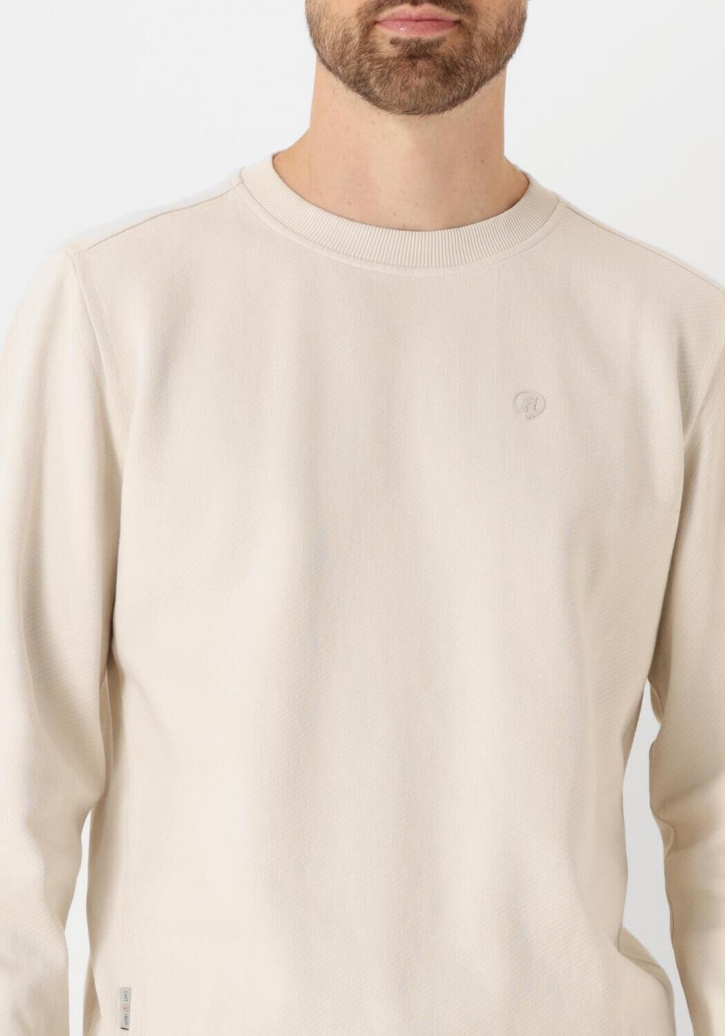 CAST IRON Heren Truien & Vesten Long Sleeve R-neck Regular Fit Twill Ecru