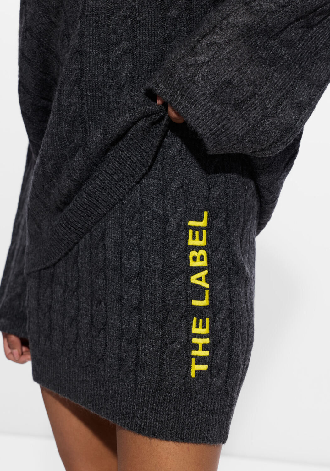 Donkergrijze ALIX THE LABEL Minirok LADIES KNITTED CABLE SKIRT - large