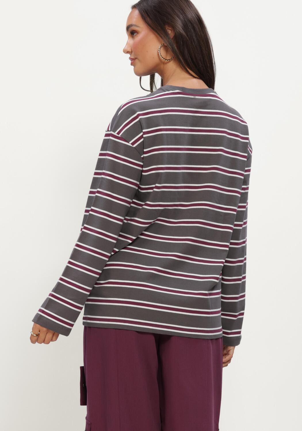 Grijze ALIX THE LABEL Tops & T-shirts LADIES KNITTED STRIPE LONGSLEEVE T-SHIRT - large