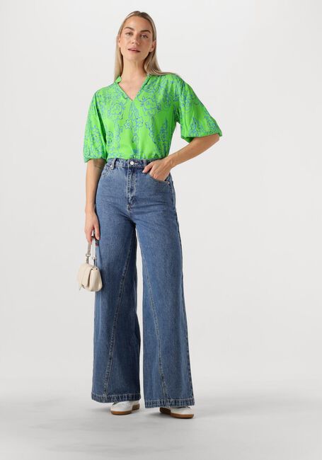 Groene JANSEN AMSTERDAM Blouses LEONIE BLOUSE WP 199 3/4 PUFFED SLEEVE - large