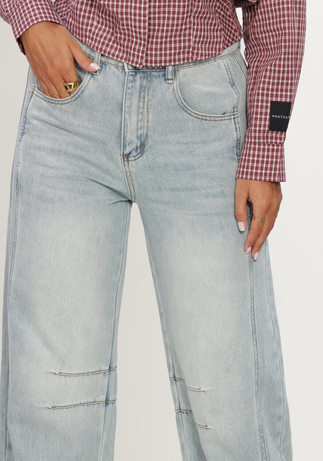 Blauwe HAUTE L'AMITI&Eacute; Barrel jeans DREW BARREL PANEL TALL JEANS BLEACHED DENIM - large