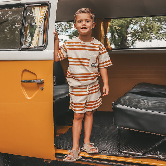 Beige YOUR WISHES Korte broek TRIAD STRIPE RELAXED SHORTS - large