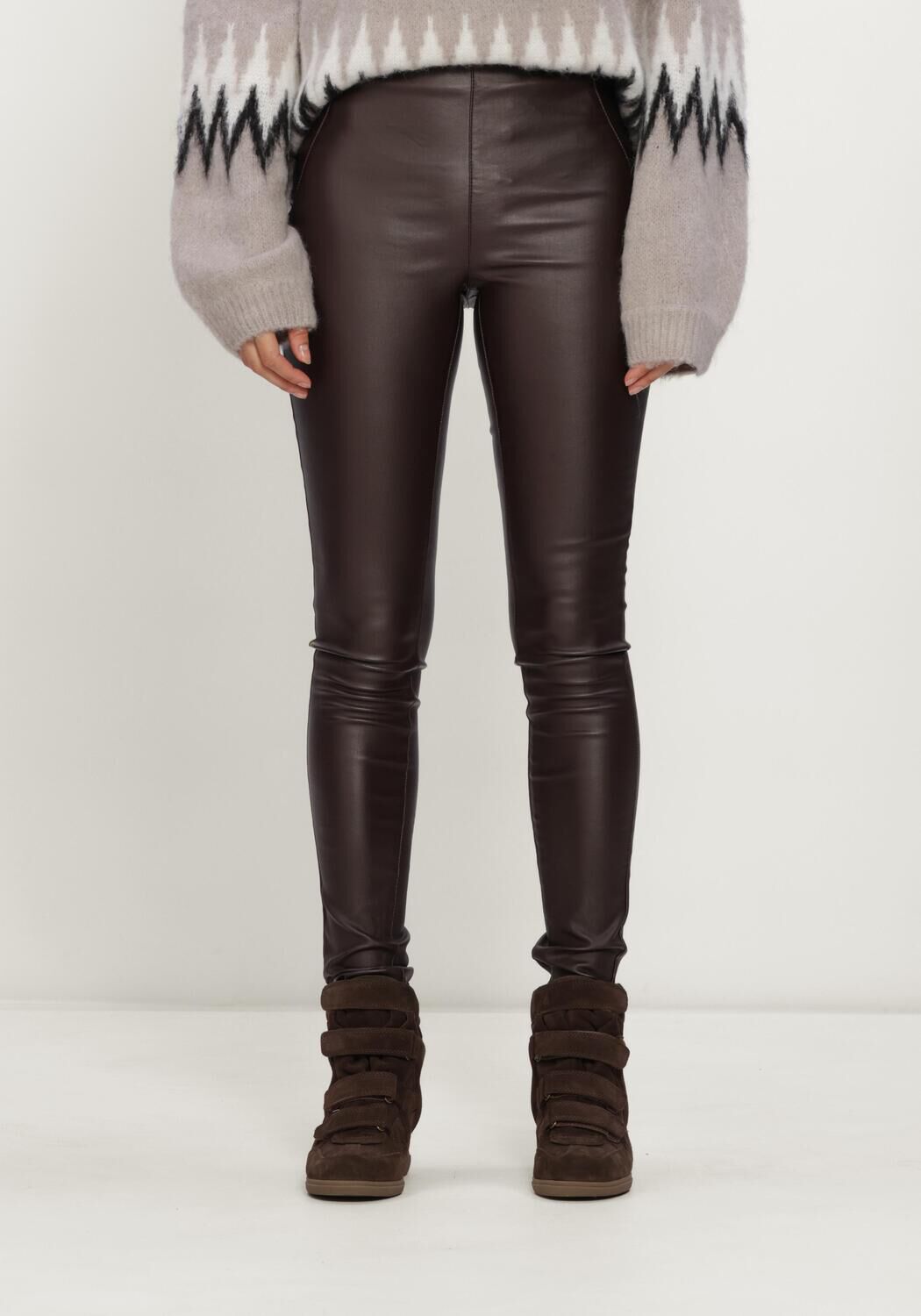OBJECT Dames Broeken Objbelle Mw Coated Leggings Bruin