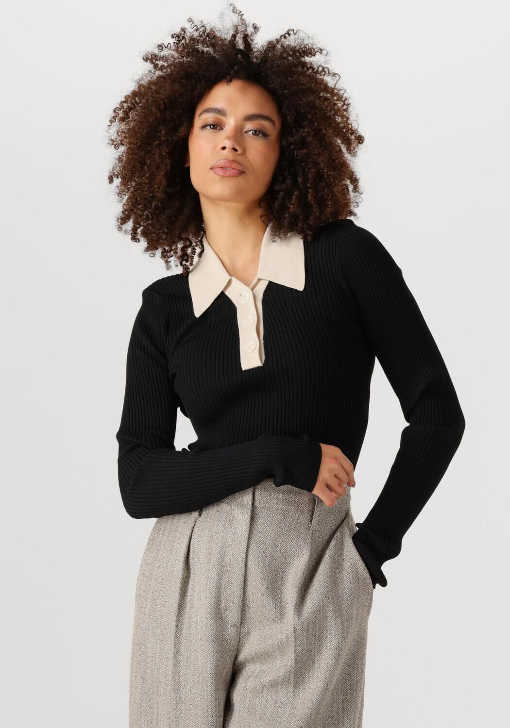 SECOND FEMALE Dames Tops & T-shirts Josephine Knit Polo Zwart