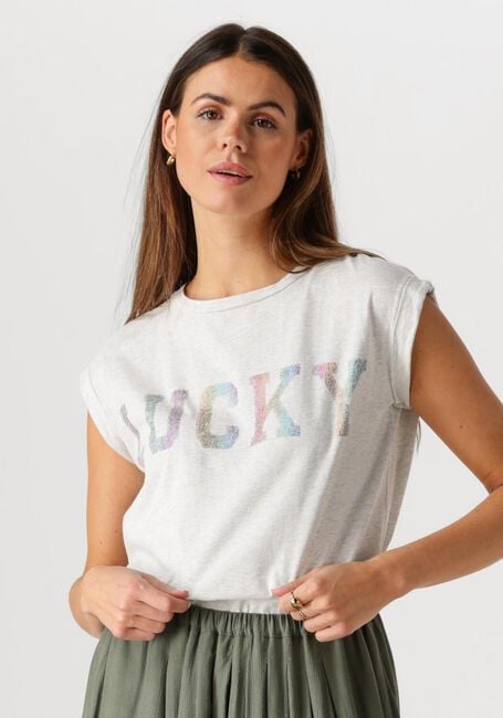 Lichtgrijze BY-BAR T-shirt THELMA LUCKY RAINBOW TOP - large