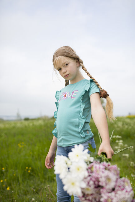 Groene MOODSTREET Top T-SHIRT FRILLS WITH EMBROIDERY AND PRINT - large