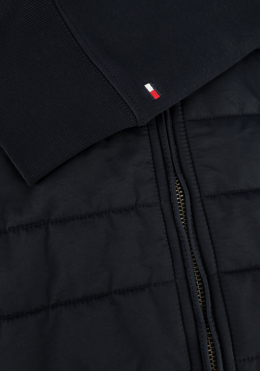 donkerblauwe tommy hilfiger vest mix media tape zip through