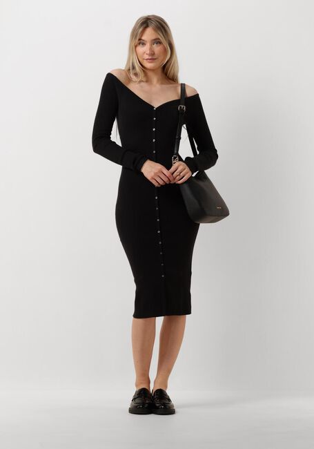 Zwarte CALVIN KLEIN Midi jurk BUTTON LONG SWEATER DRESS - large