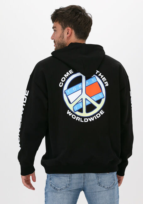 Zwarte TOMMY JEANS Sweater TJM TOGETHER WORLD PEACE HOODI - large