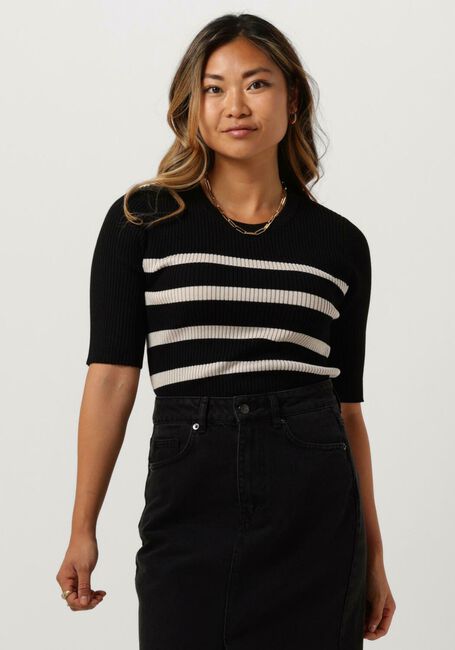 Zwarte CO'COUTURE T-shirt BADOE STRIP MIDI SLEEVE KNIT - large