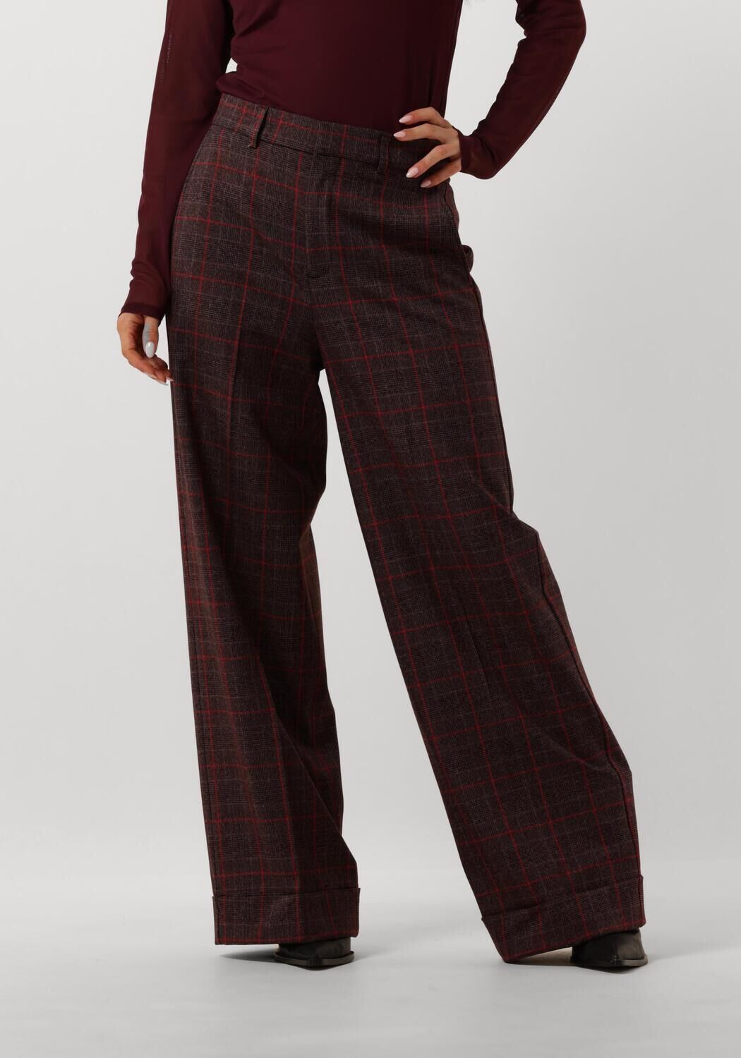 VANILIA Dames Broeken Regular Checkered Pants Rood