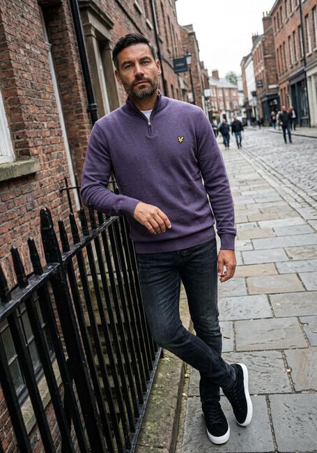 Paarse LYLE & SCOTT Trui COTTON MERINO QUARTER ZIP JUMPER - large
