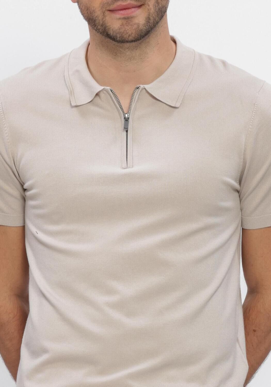 Beige PURE PATH Polo ZIP KNITTED POLO - large
