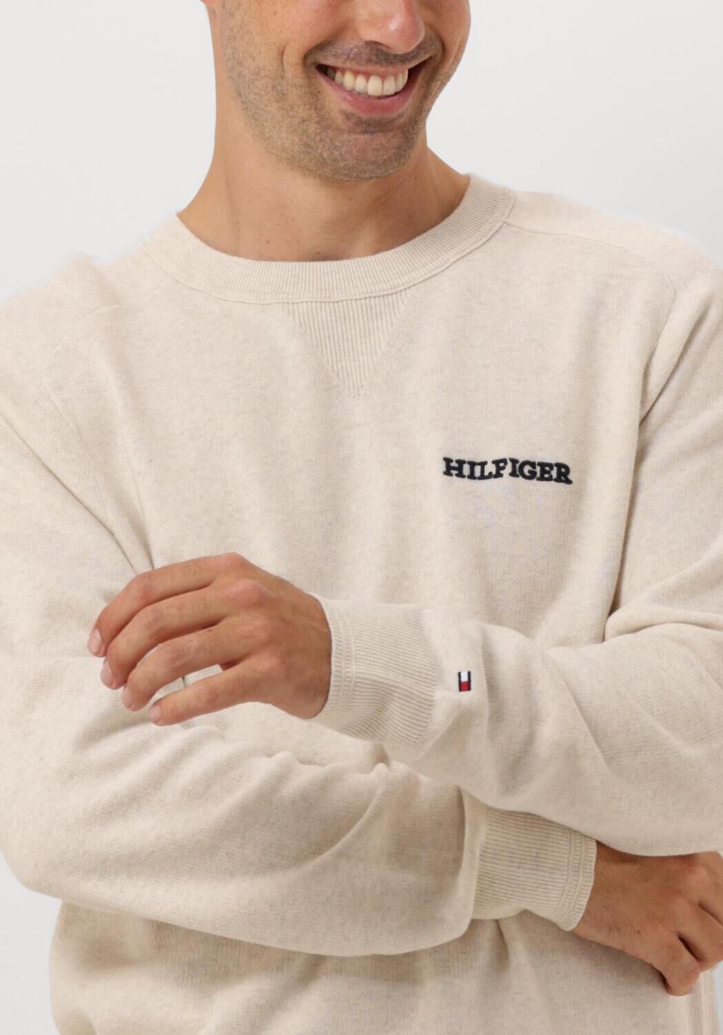 TOMMY HILFIGER Heren Truien & Vesten Speckledmouline Graphic C Neck Beige