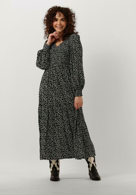 Zwarte Y.A.S. Midi jurk YASDITSY V NECK 3/4 SLEEVE SMOCK DRESS - large