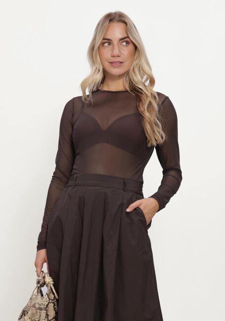 Bruine SUMMUM Top ROUND NECK TOP LONG SLEEVE MESH SOLID - large