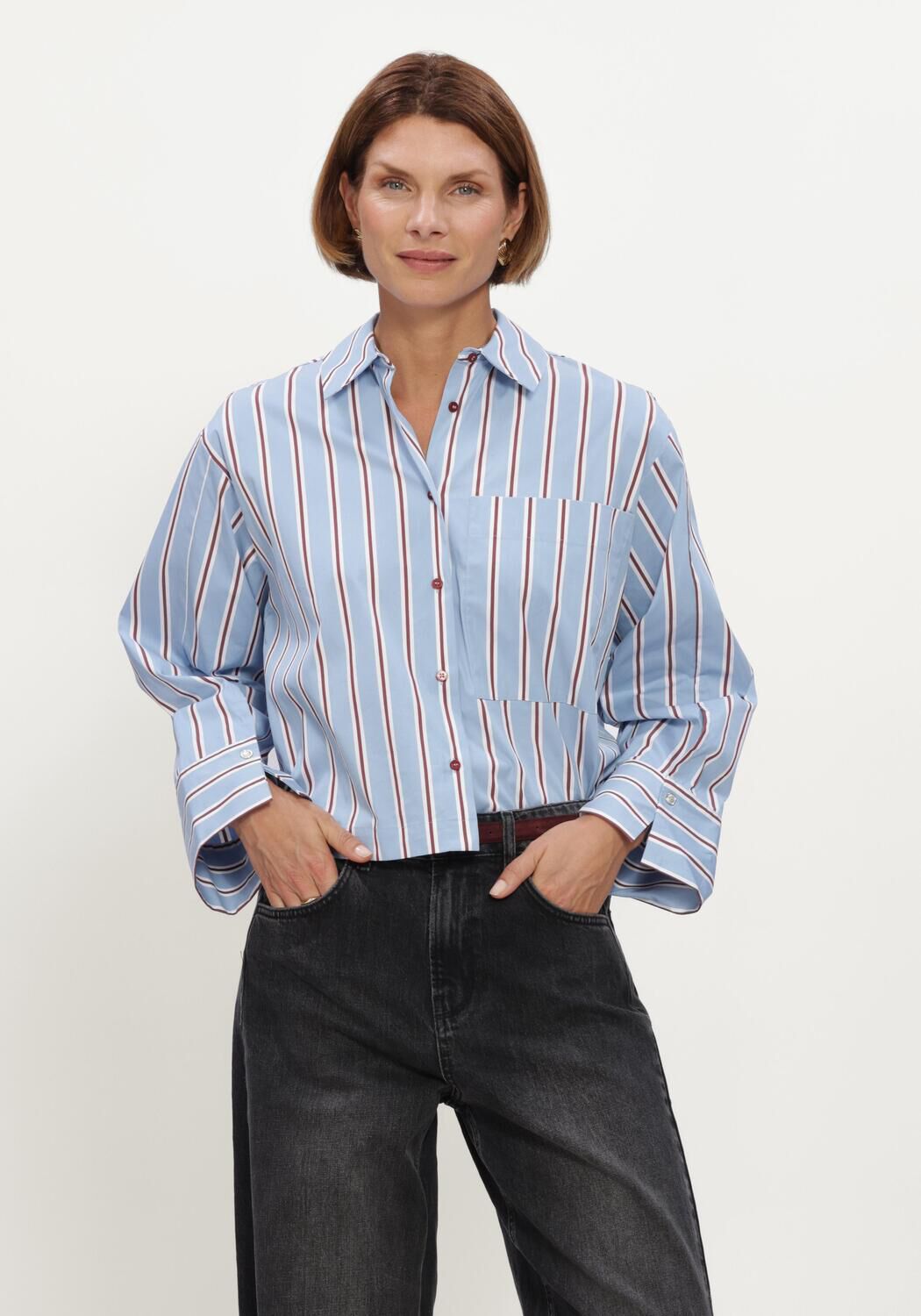 Lichtblauwe STUDIO ANNELOES Blouses Erina stripe blouse - large
