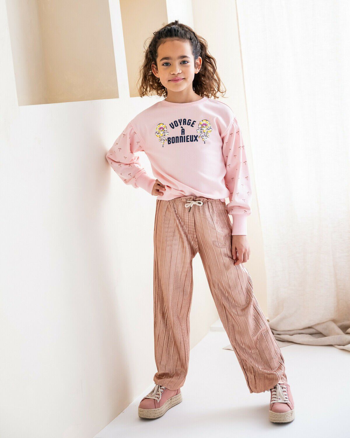 Ros&eacute;gouden LIKE FLO Broeken METALLIC PLISSE GUILLOT - large