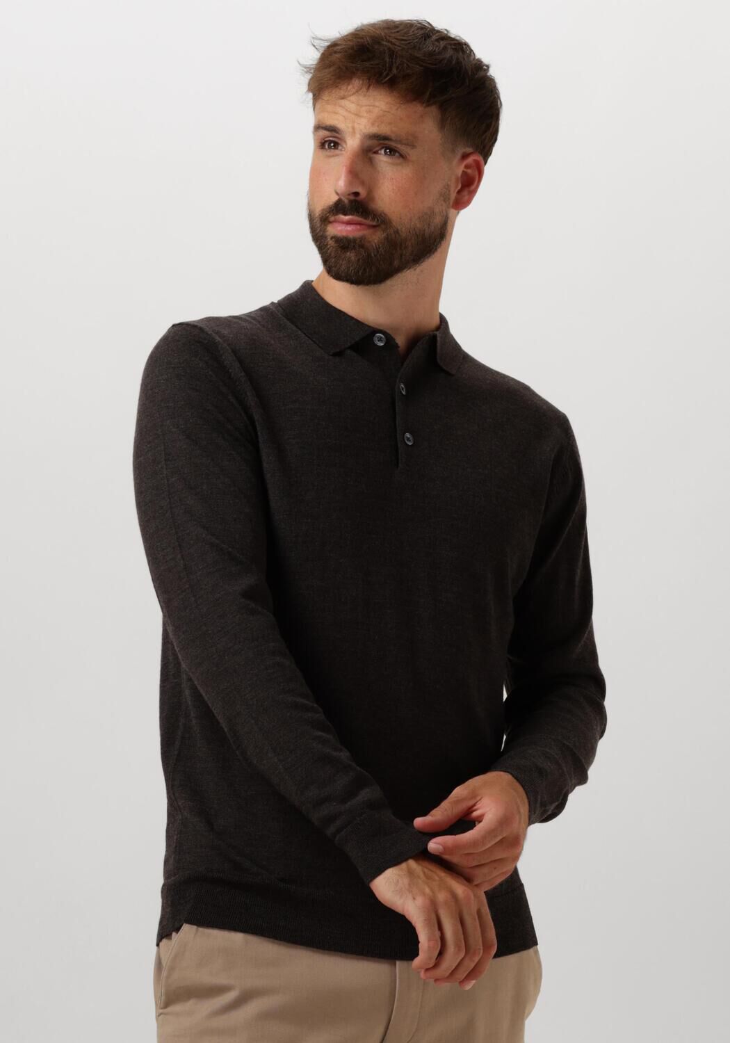 PROFUOMO Heren Polo's & T-shirts Polo Long Sleeve Bruin