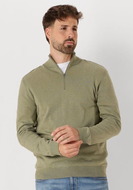 Khaki SELECTED MEN Trui SLHBERG HALF ZIP CARDIGAN NOOS - large