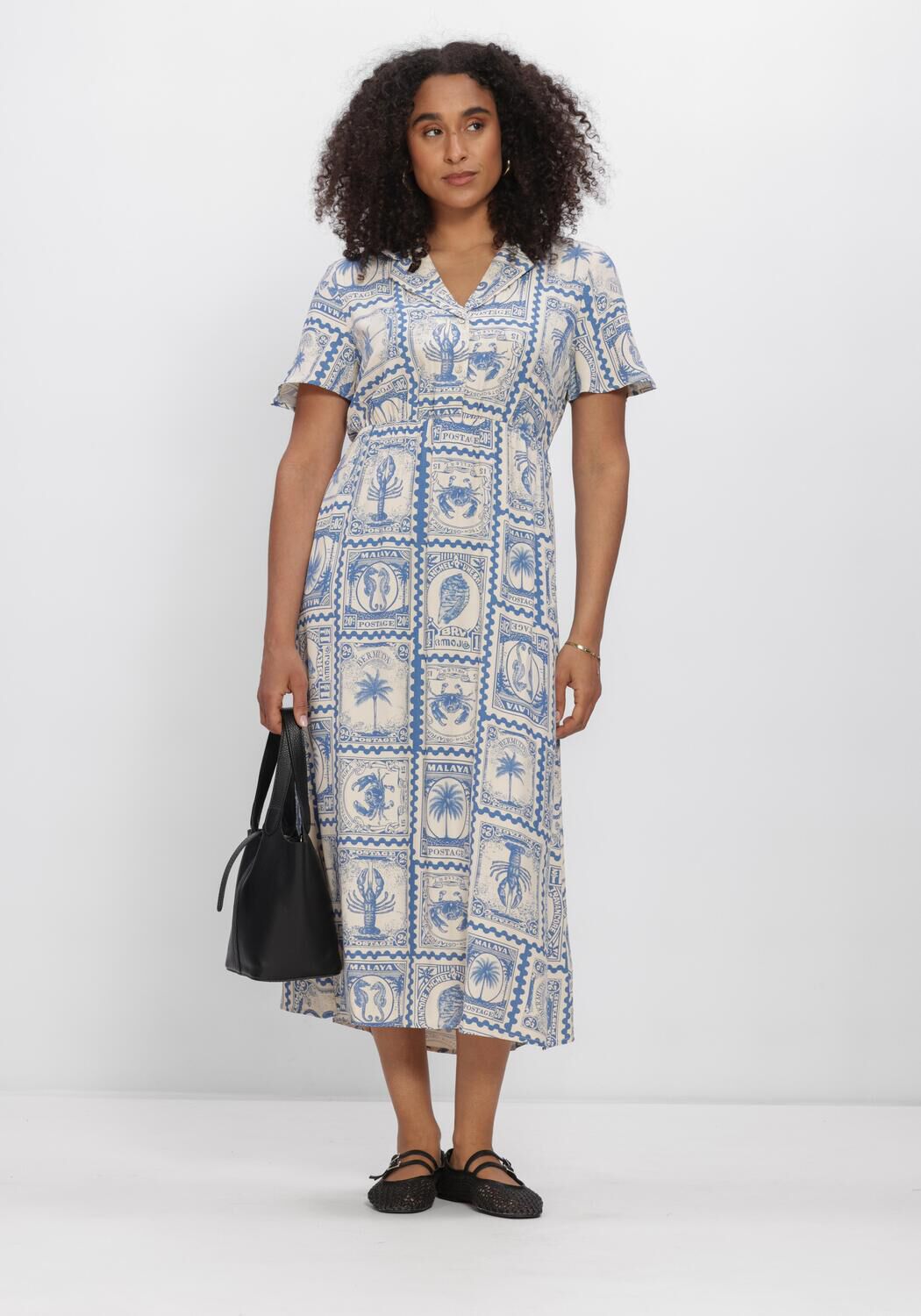 Beige OBJECT Midi jurk OBJVIMA S/S MIDI DRESS - large