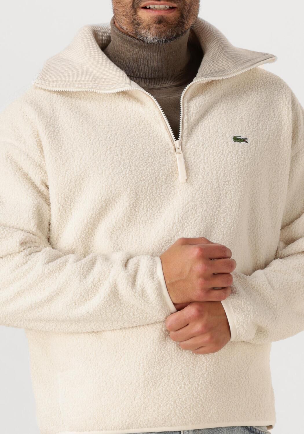 Creme LACOSTE Sweater HIGH NECK ZIPPED FLEECE SWEATSHIRT | Omoda
