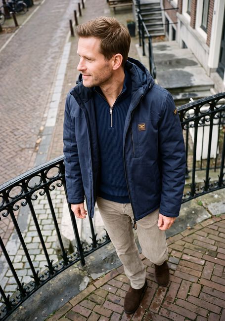 Donkerblauwe PME LEGEND Trui HALF ZIP COLLAR COTTON RIB - large