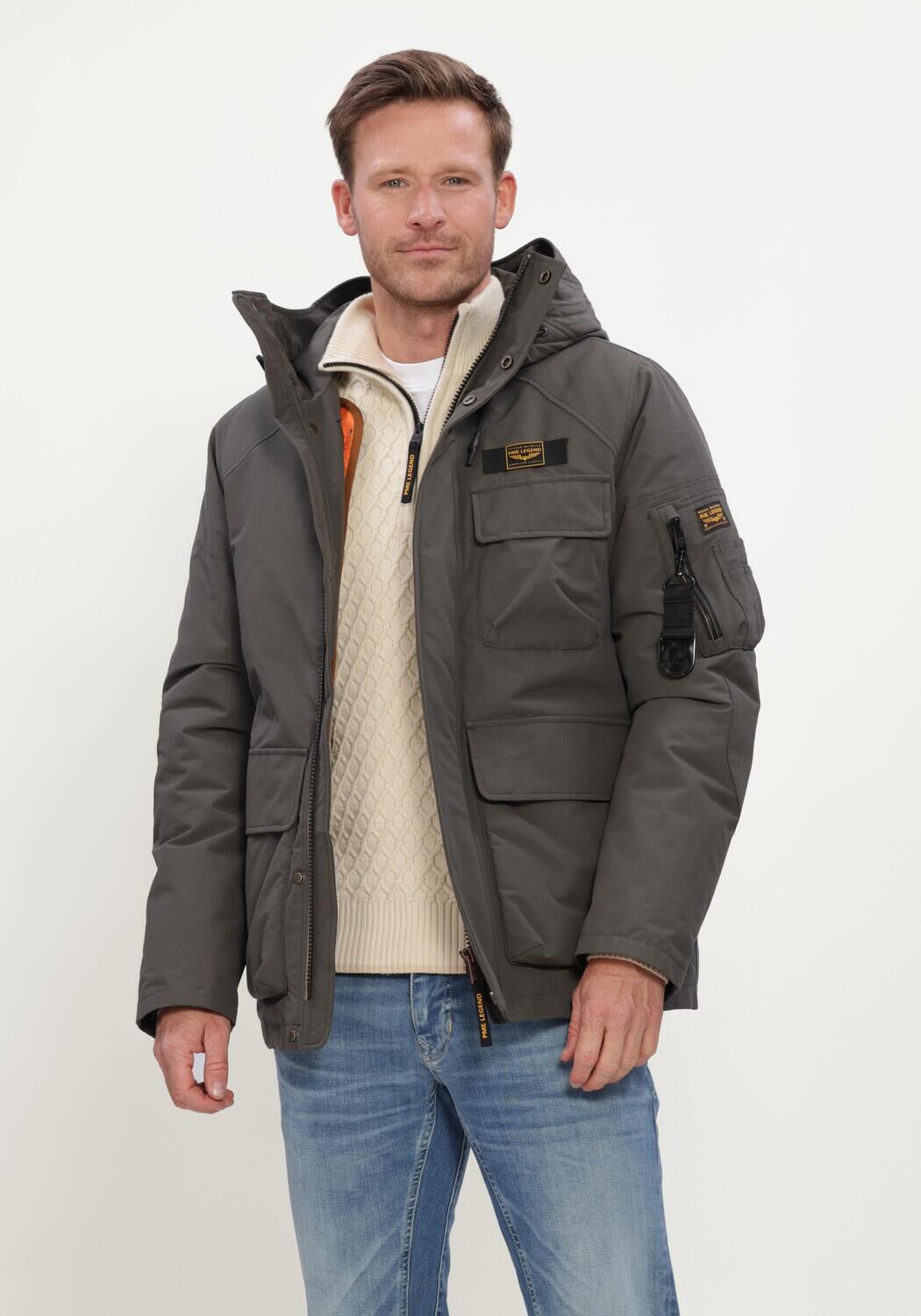 Donkergrijze PME LEGEND Gewatteerde jas SEMI LONG JACKET ROCK-PACK - large