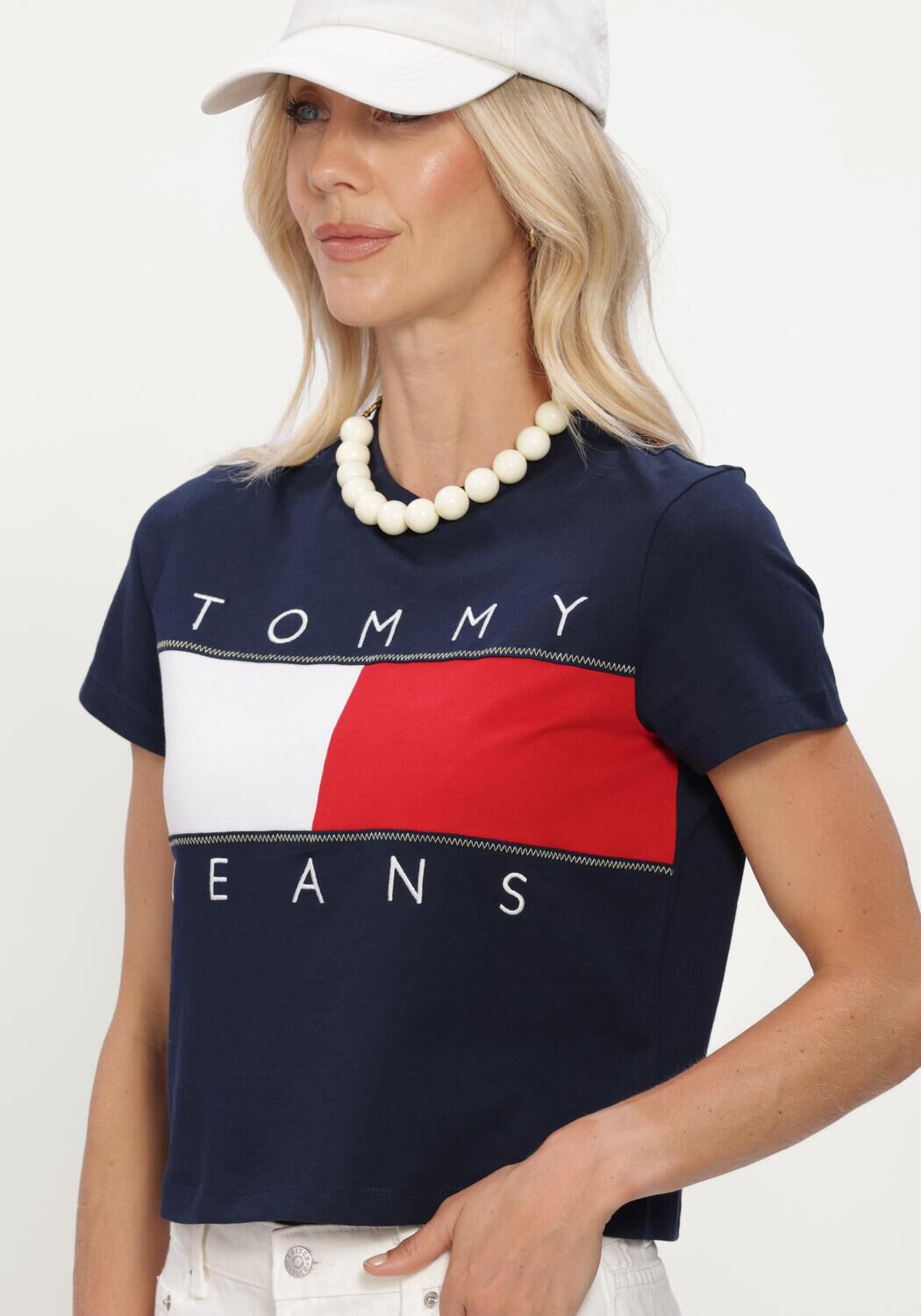 Donkerblauwe TOMMY JEANS T-shirt TJW REG FLAG SS TEE EXT - large