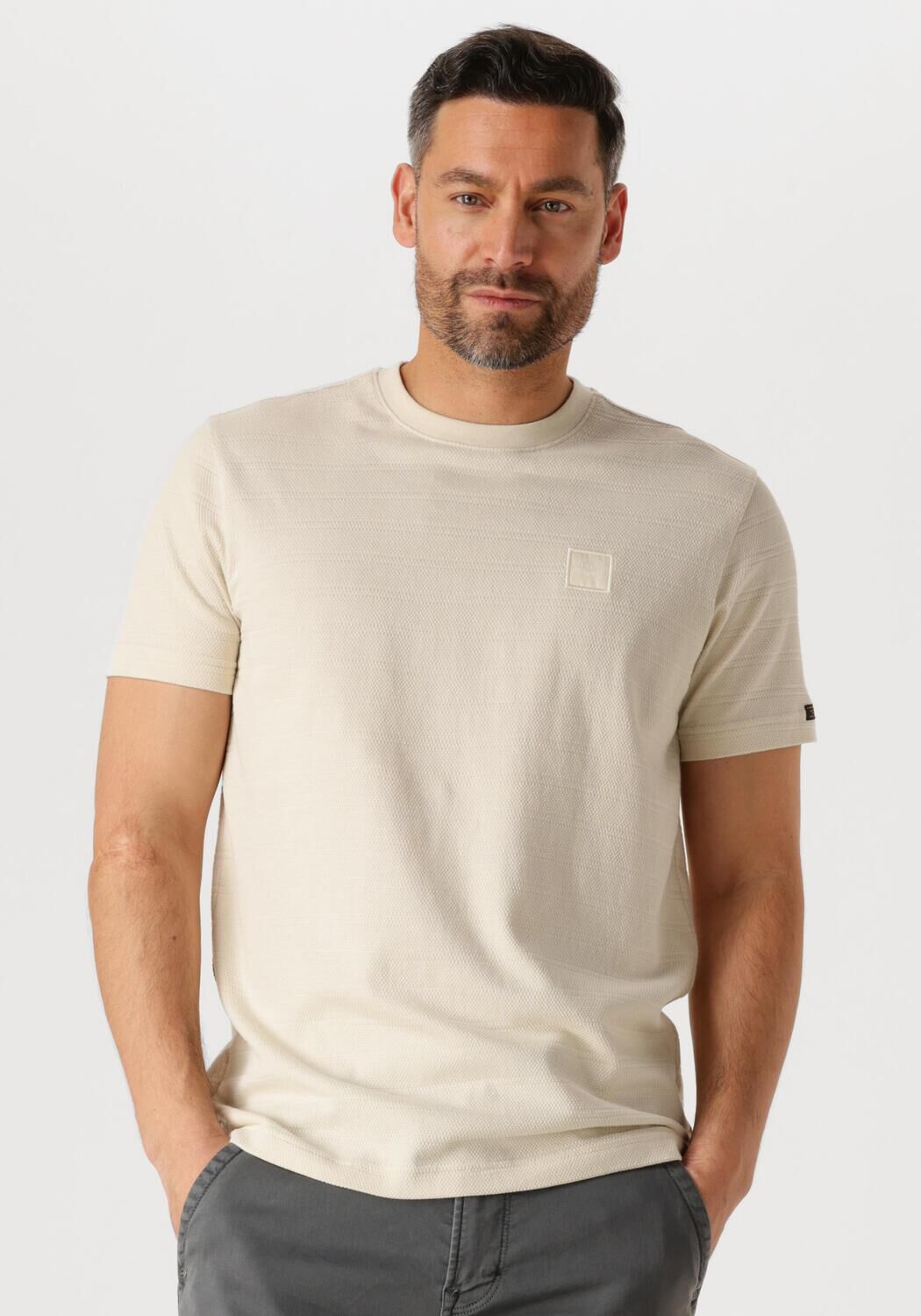PME LEGEND Heren Polo's & T-shirts Short Sleeve R-neck Jacquard Stripes Beige