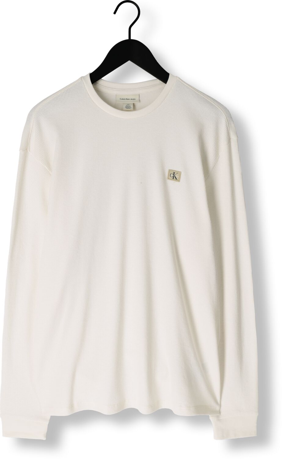CALVIN KLEIN Heren Truien & Vesten Ls Waffle Badge Crewnk Tee Ecru
