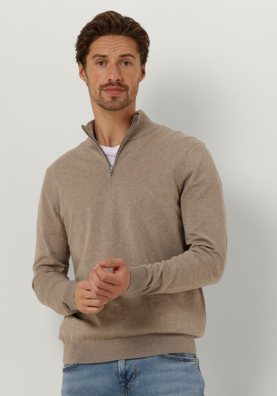 Beige PROFUOMO Trui PULLOVER HALF ZIP Omoda