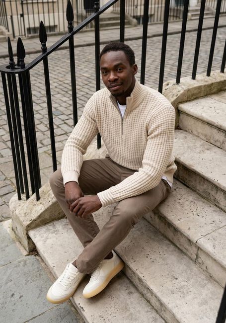 Beige SELECTED MEN Trui SLHTOM LS KNIT STRUCTURE HALF ZIP - large